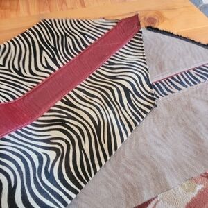 Zebra Print And Burgundy Leather Accent 53×17" Foldable Table Runner